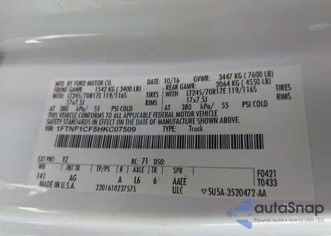 2017 Ford F-150 Xl from USA, damaged, VIN 1FTNF1CF5HKC07509